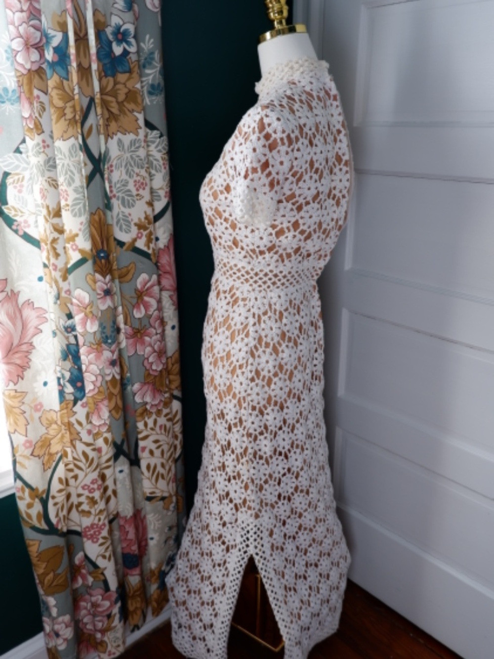 1960s Cotton Crochet Mock Neck Gown - Picture 4 of 11
